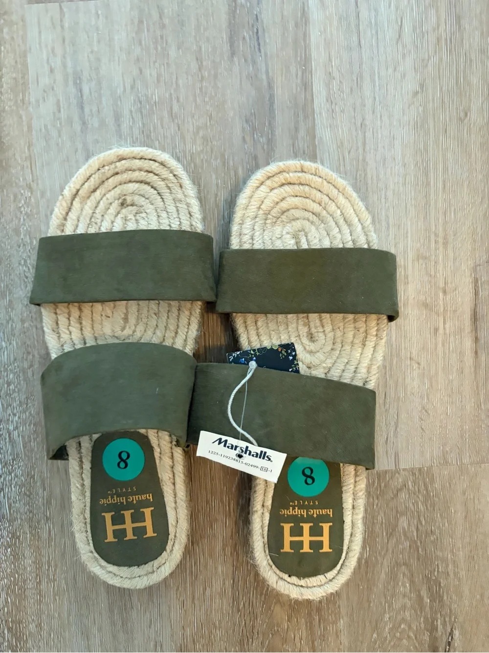 Haute Hippie Olive Green Double-Band Slide Sandals